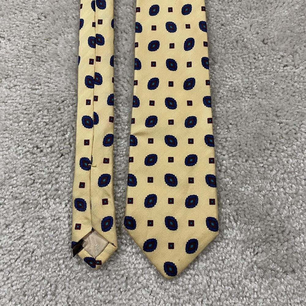 VTG Tom James Tie‎ Gold Silk Geometric Necktie USA Classic Business Office Work